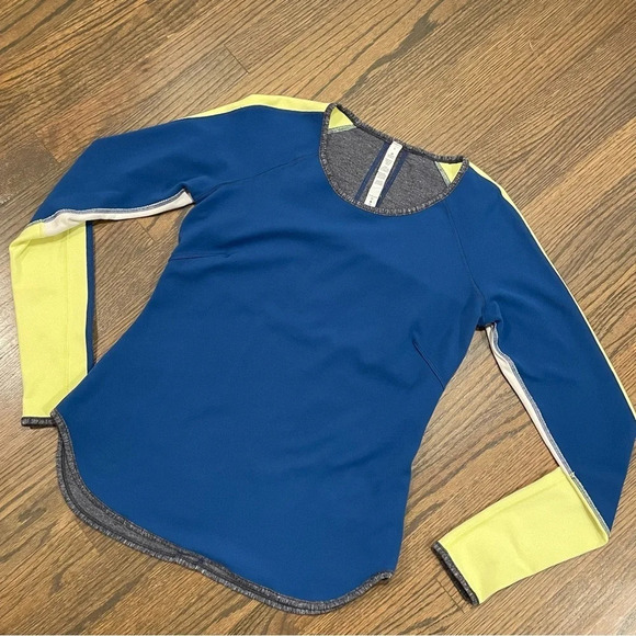 Lululemon Runder Under Long Sleeve Limitless Blue/Heathered Coal/Yellow 8 - Picture 5 of 13